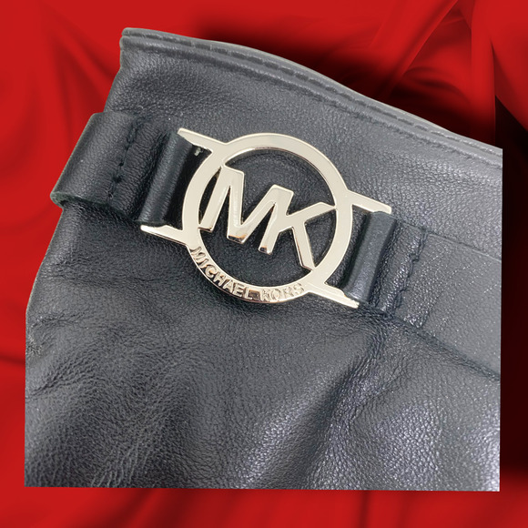 Vintage Y2K Michael Kors Logo Black Leather Driving Length Gloves Sz M Lined - Picture 2 of 4